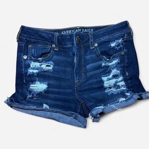 American Eagle Outfitters Women's Distressed Denim Shorts - Blue